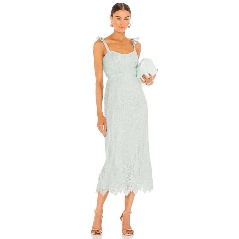 Jonathan Simkhai NWT Bonnie Lace Tie Strap Bustier Midi Dress in Tide - Picture 1 of 4